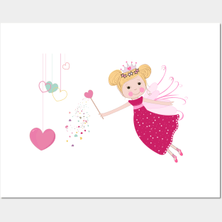 Cute fairy tale with hanging hearts happy valentine's day Posters and Art